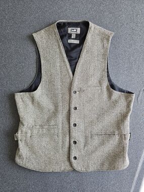 Vintage Wilke Rodriguez Silk Blend Vest Men's XL Beige Herringbone Waistcoat